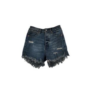 We The Free People CRVY Vintage High Rise Frayed Shorts Sz 24 Stretch Denim NWOT